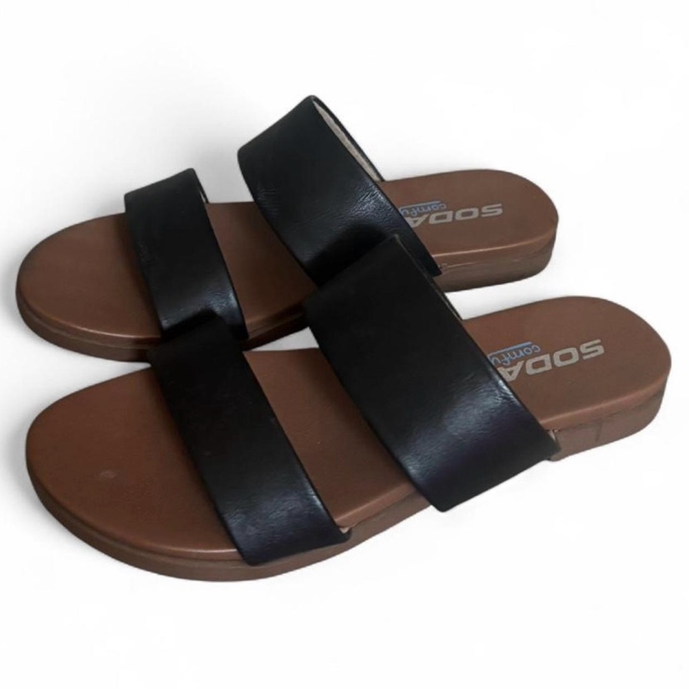 Soda Black and Brown Slide Sandals